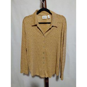 Chico's Design women's size 3 top mustard color collared button up long sleeve